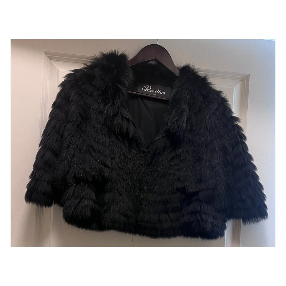 REVILLON Paris Black Fox Fur Cropped Bolero Jacket | Size 38